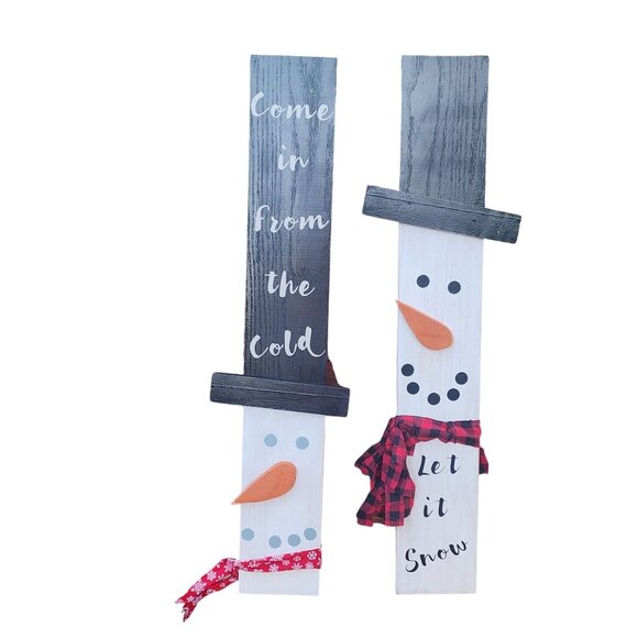 Handmade Snowman Porch Signs 36"x5.5" Come In From the Cold & Let It Snow Set - Picture 2 of 6